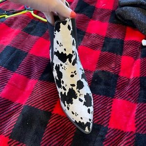 Cow print booties